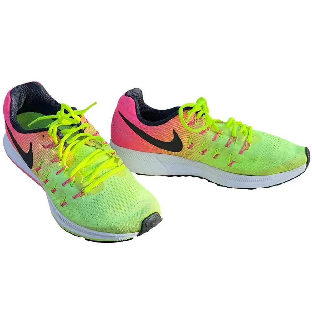 Nike Zoom Pegasus 33 Shoes Mens Size 9.5 Running 846327-999 Sneakers Neon